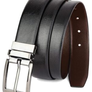 Men Black Textured Genuine Leather Reversible Belt Honey Article