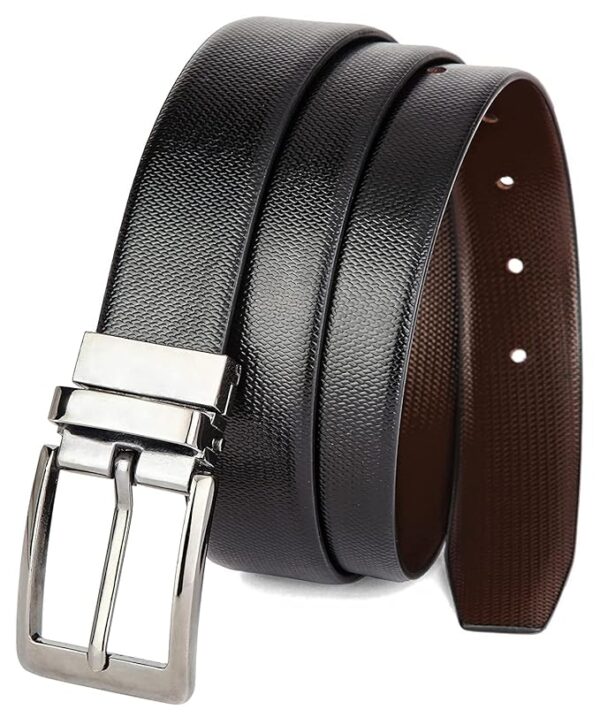 Men Black Textured Genuine Leather Reversible Belt Honey Article
