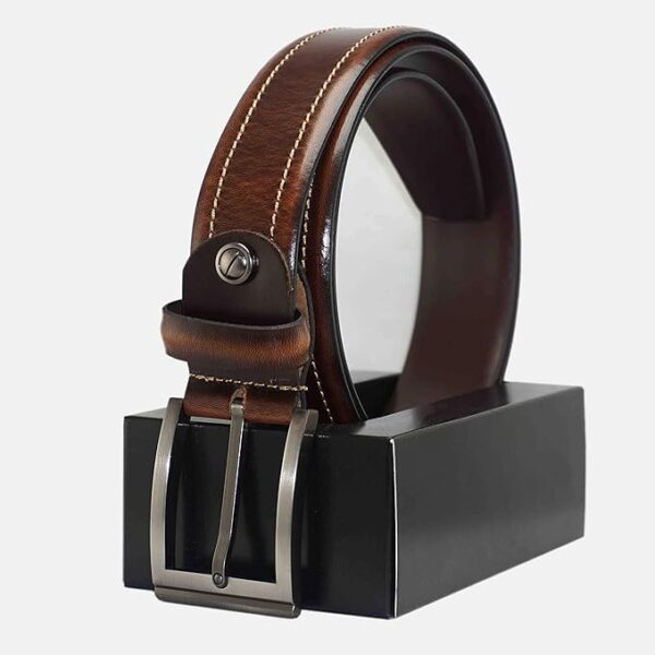 Trend England Men's Leather Belt - Pull-SM Collection, Waxy Brown with Oil Pull-Up Finish, Stylish & Durable Design - Image 3