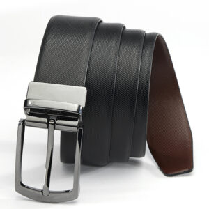 Men's Genuine Leather Black & Brown Reversible Small Dot Pentagon  Belt 35 mm